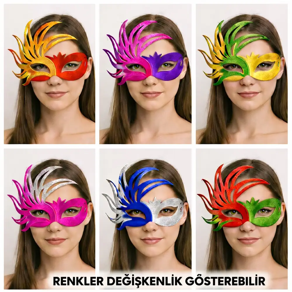 6’lı Çift Renkli Venedik Karton Parti Maskesi Seti 2