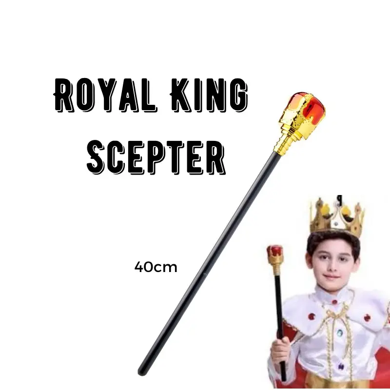 Çuk Boy Altın Renk Kral Tacı ve Kırmızı Topuzlu Kral Asası 2