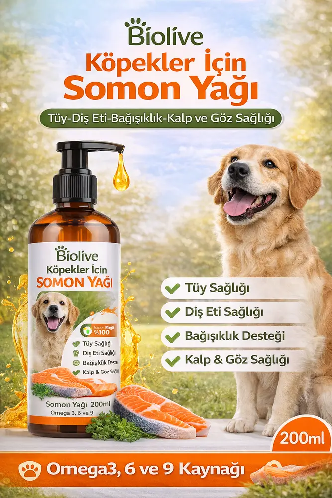 Biolive Köpekler İçin Somon Yağı Tüy-Dış Eti-Bağışıklık-Kalp ve Göz Sağlı 200ml 2