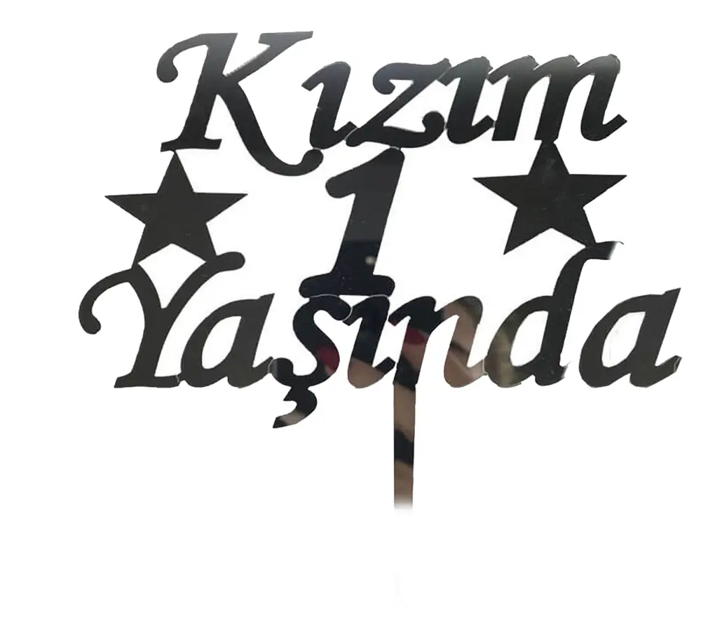 Kızım 1 Yaşında İlk Yaş Doğum Günü Partisi Pleksi Pasta Süsü Gümüş Renk 2