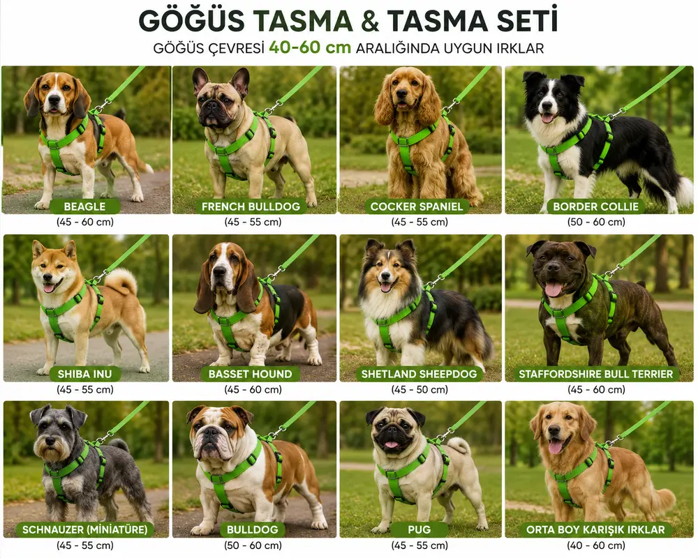 Gezdirme Kayışlı Dokuma Köpek Göğüs Tasma Seti 40*60-110 cm Neon Yeşil 4