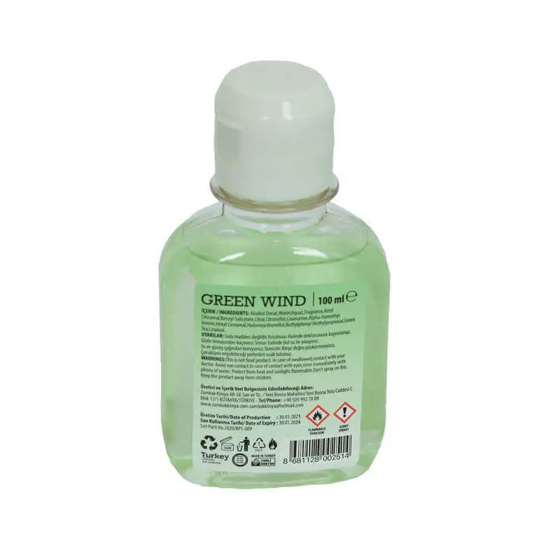 Yeşil Çaylı Kolonya Green Wind Eau De Cologne 80 Derece 100 ML 3