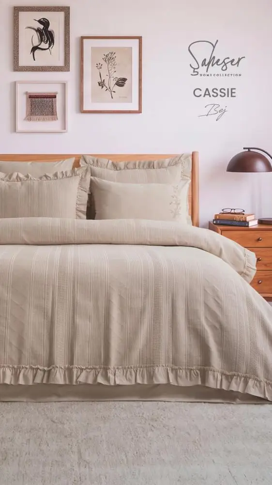 Şaheser Home Collection Yatak Örtüsü Çift Kişilik Cassie Bej