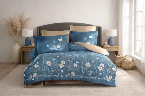 Çift Kişilik Poplin Nevresim Parlin Aqua