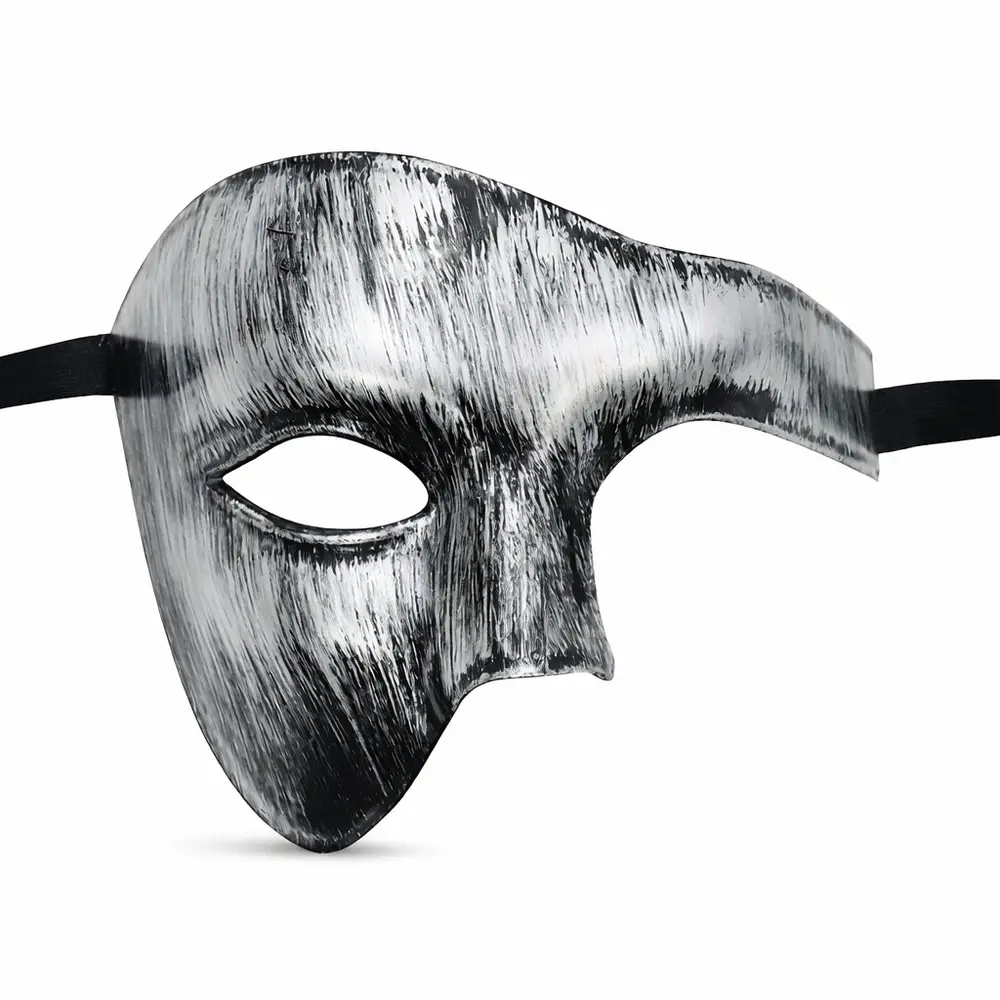 Antik Eskitme Gümüş Erkek Yarım Maske - Phantom & B Maskesi 3