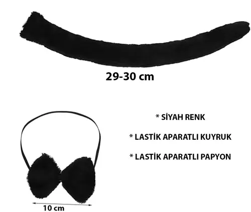 Peluş Siyah Renk Kuyruk ve Papyon Yetişkin Çuk Uyumlu