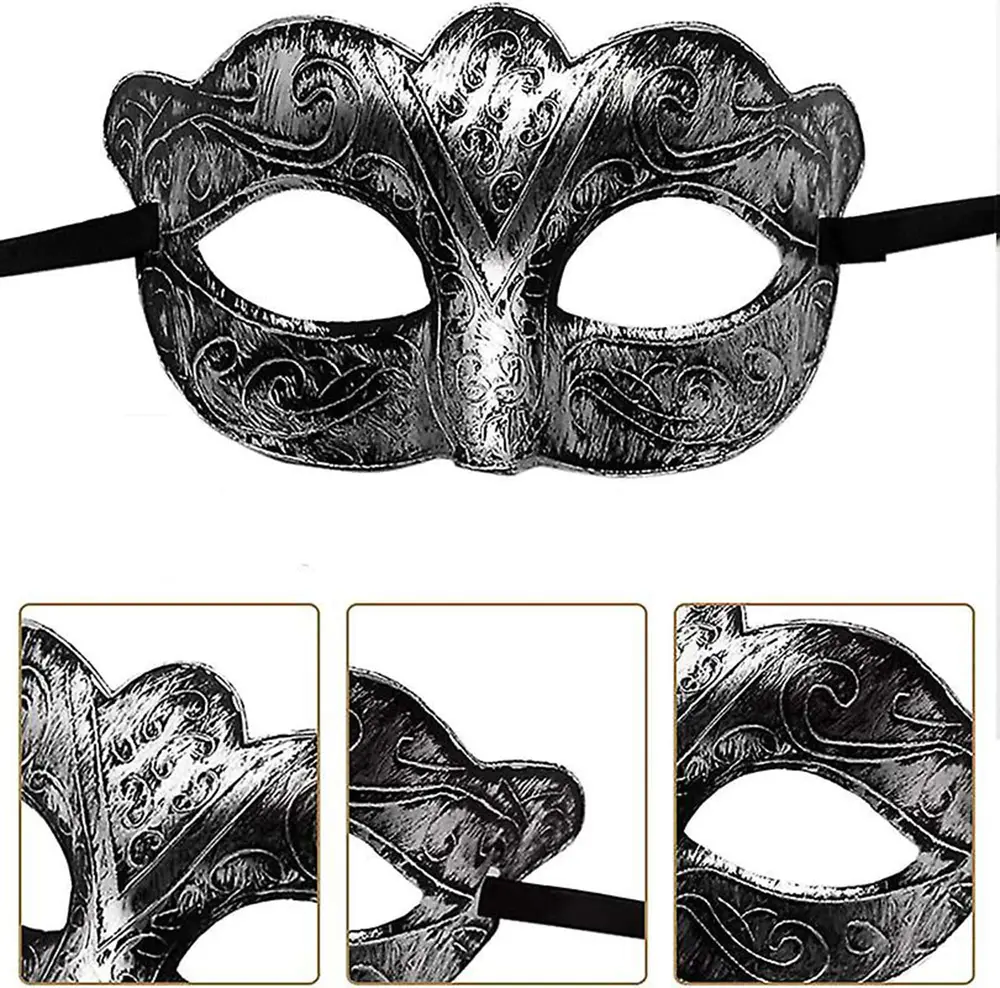 Maskeli B Antik Gri Gümüş Eskitilmiş Maske B Venedik 3