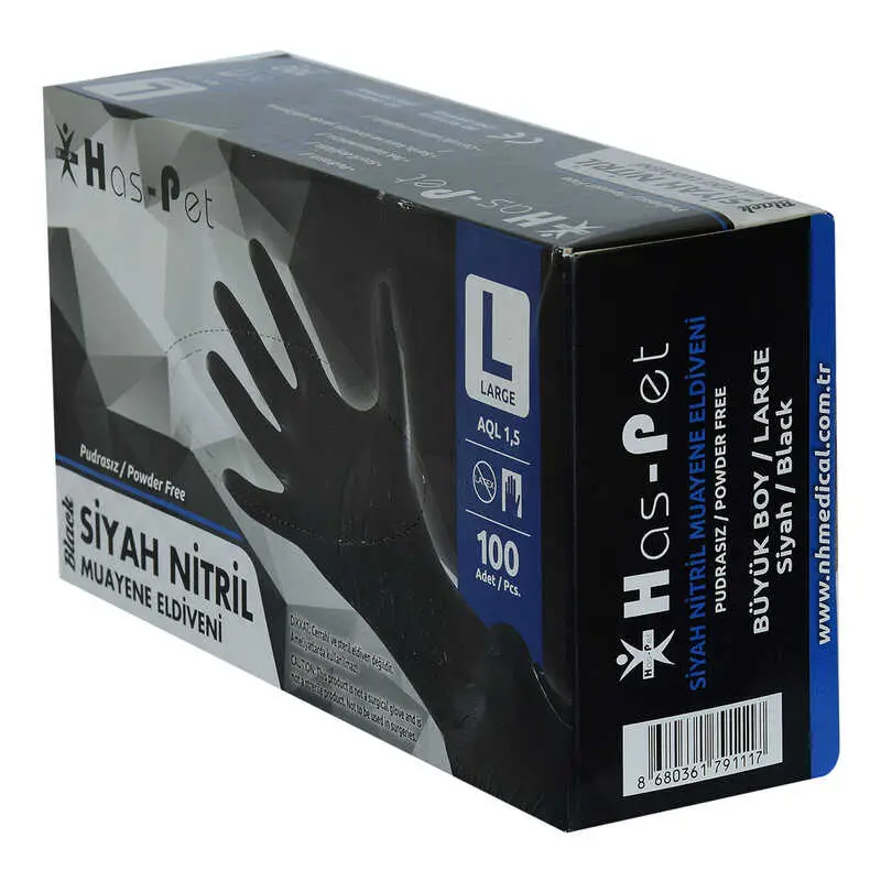 Pudrasız Siyah Nitril Eldiven Büyük Boy (L) 100 Lü Paket 3