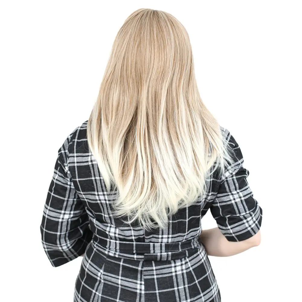 Düz Perçemli Orta Boy Fiber Sen Peruk / Karamel / Platin Röfleli 4