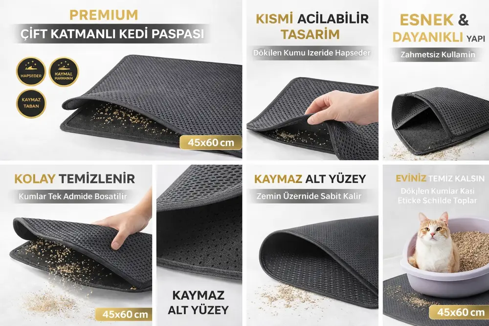 Kedi Elekli Tuvalet Önü Kum Tutucu Paspas 45 cm - 60 cm Gri 4