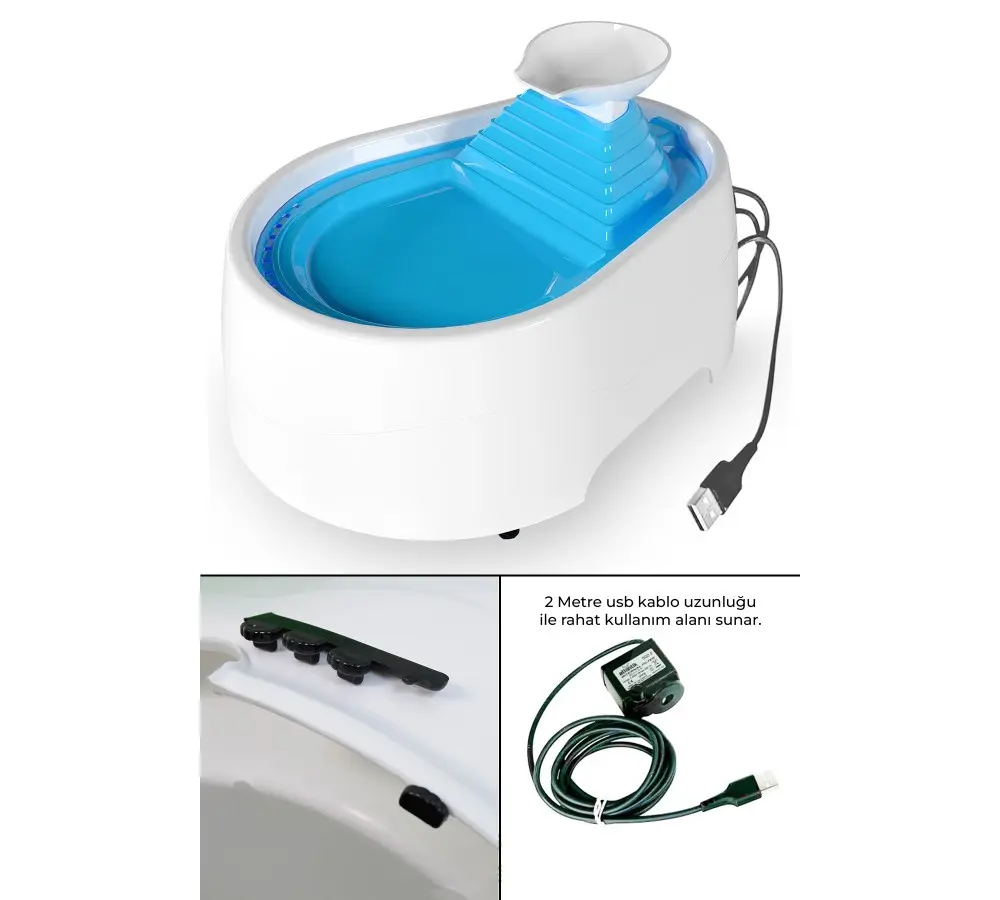 Kedi Köpek Su Pınarı Şe 2 Litre - 5 volt ( usb'li ) Mi 3