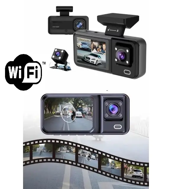 Araç Kamerası - 3 Kameralı Wifi Ön , İç ve Arka Full HD DVR Araç İçi Ekranlı Kamera 2