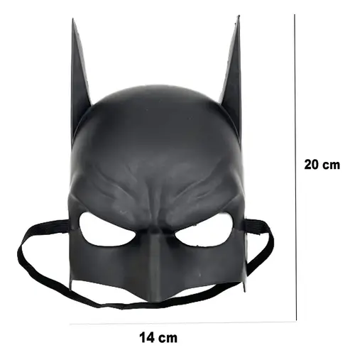 Siyah Renk Çuk Boy Arkadan Lastikli Batman Maskesi A Kalite 20x14 cm