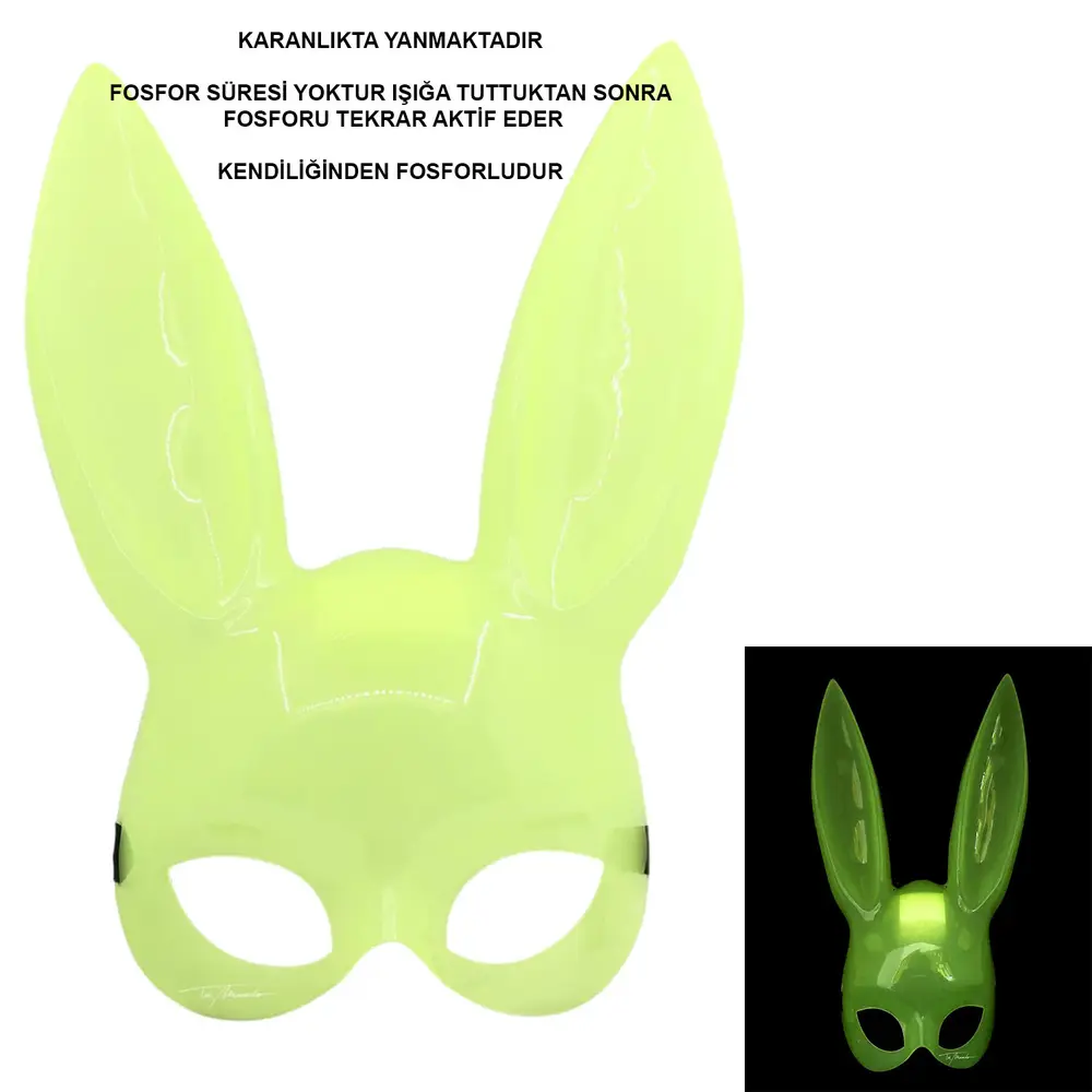 Karanlıkta Parlayan Fosforlu Tşan Maskesi – Glow Bunny Masquerade Maske (32x22 cm) 3
