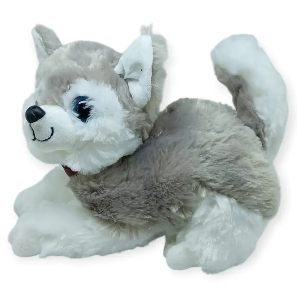 Sesli Peluş Yatan Köpek 25 cm - Gri - 1 ADET 2