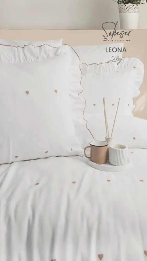 Şaheser Home Collection Jakarlı Nevresim Takımı Çift Kişilik Leona Bej 2