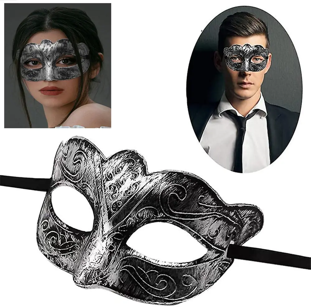 Maskeli B Antik Gri Gümüş Eskitilmiş Maske B Venedik 2