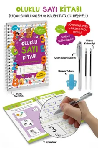 Oluklu Sayı Kitabı / Uçan Sihirli Kalem ve Kalem Tutucu Hediyeli - 3+