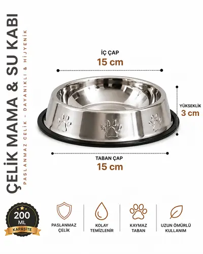 Karamelpet Pati Desenli Çelik ve Su Kabı 6 Oz 200 ml 15 cm