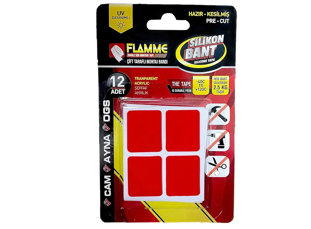 Montaj Bandı 2.5 KG - Çift Taraflı Hazır Kesilmiş Silikon Bant 12'li Montaj Bandı, Şeffaf 3