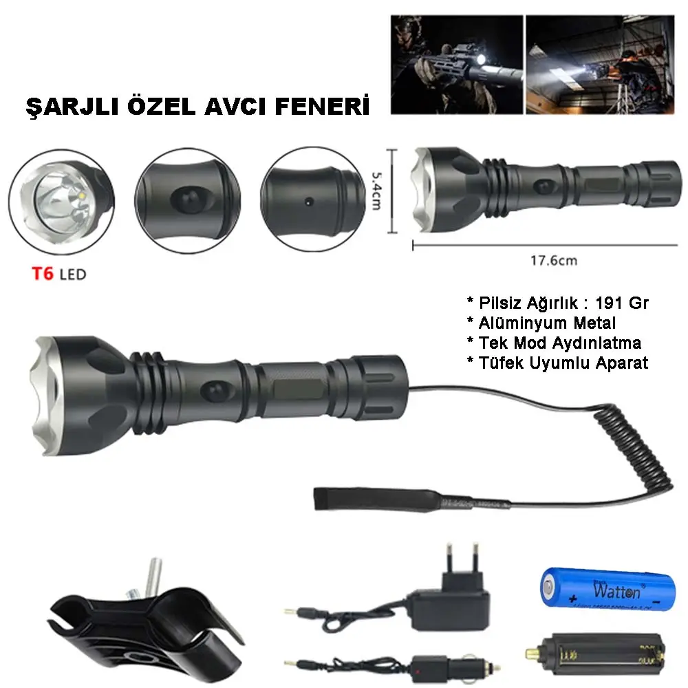 600 Lümen Tx6 Şarjlı Özel cı Feneri Wt-253 2