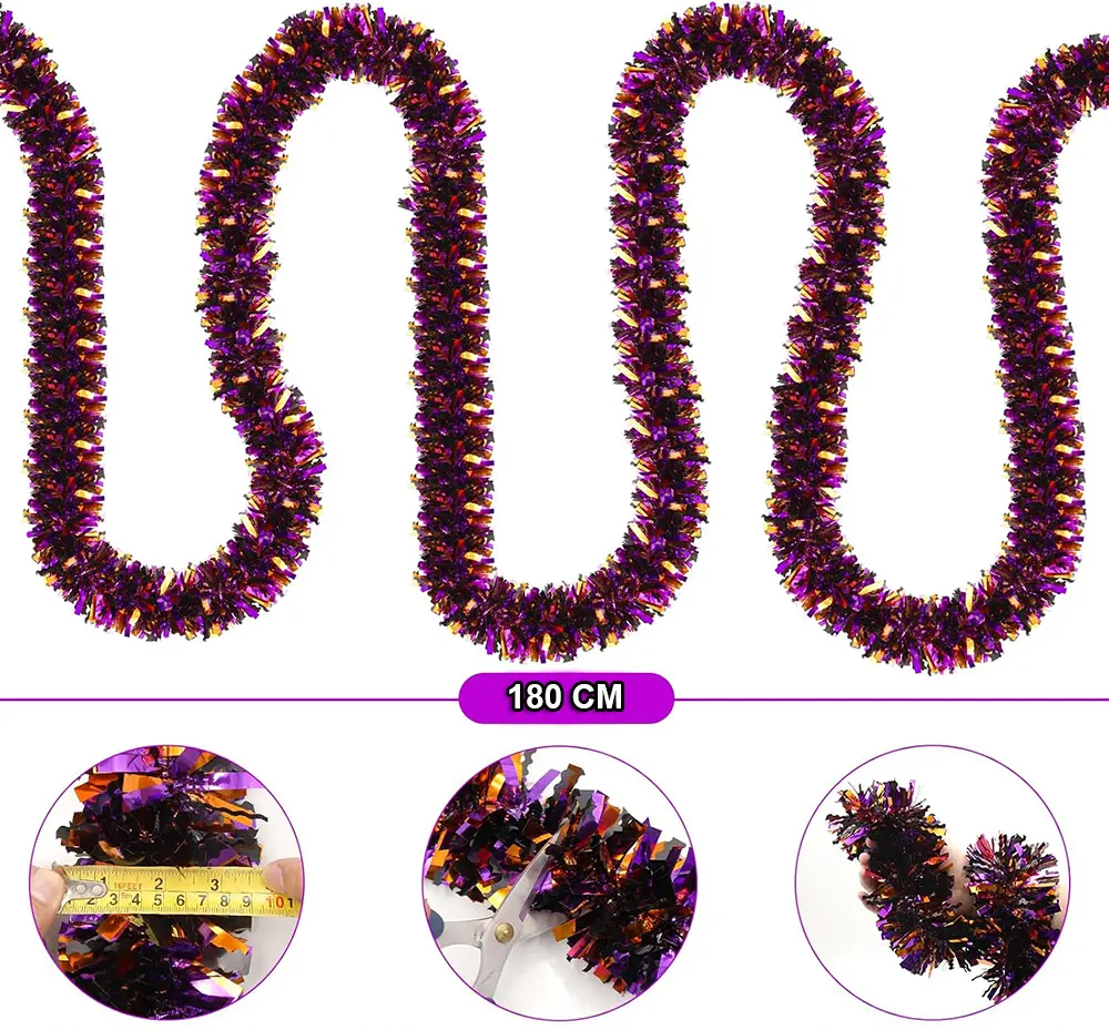 Mor Tcu Renk 4 cm Genişlik Garland Çift Renk Sim Süs 180 cm 2