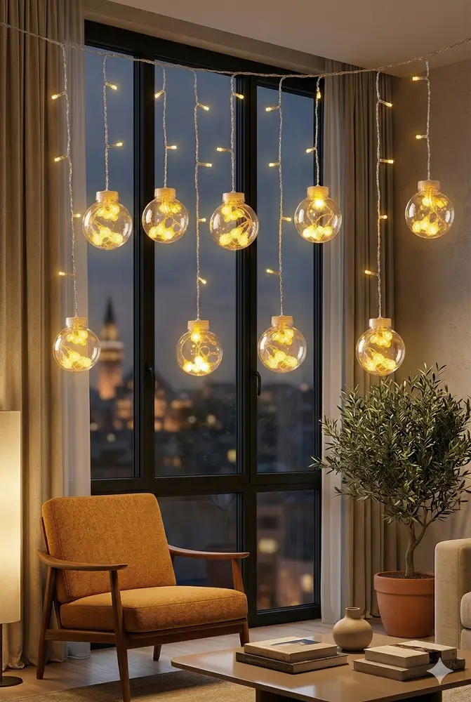 3 Metre 10 Toplu Perde LED Işık - Gün Işığı Şeffaf Dekoratif Aydınlatma - 8 Fonksiyonlu Led 3