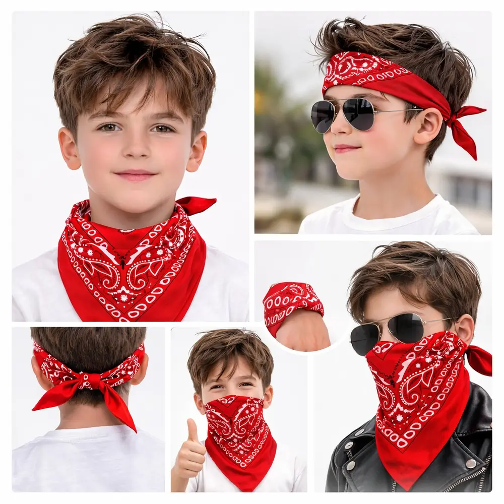 Kırmızı Kovboy Fuları Çuk Bandana Western Desenli Boyun Fuları 2