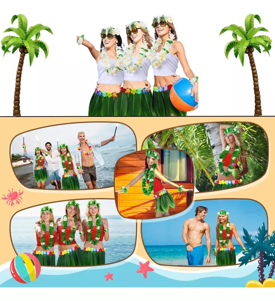 Tropikal Esintili Hawaii Yapraklı Parti Eteği Yetişkin Boy 3