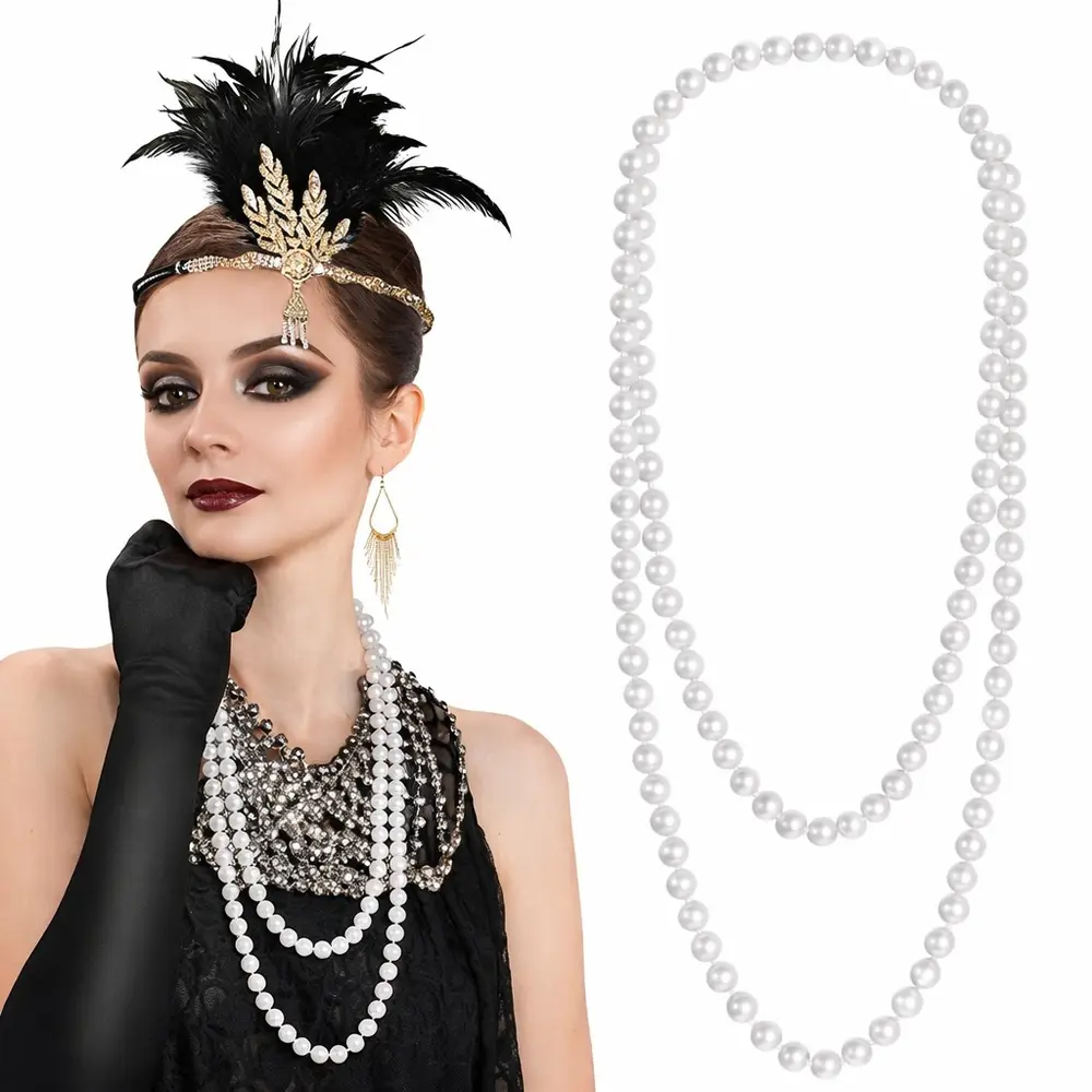 1920 Gatsby İnci Kolye – Vintage Uzun Beyaz İnci Kolye 2