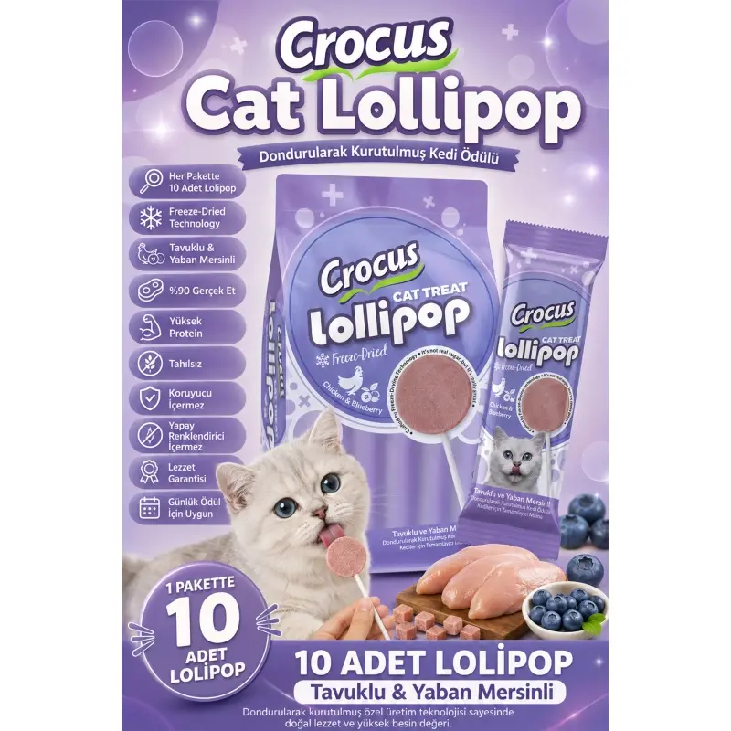 Crus Tuklu Ve Yaban Mersinli Kedi Lolipop 10 lu paket ( 10x1,4 gr ) 4