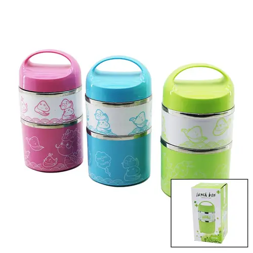 SABİT KULPLU - RESİMLİ - RENKLİ 2Lİ SEFER TASI - SAKLAMA KABI 930ML