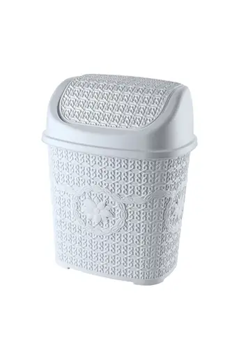 5 Parça Örgü Desenli Plastik Banyo Seti Çamaşır Sepeti Deterjanlık Kovası Klozet Fırçası - Mi