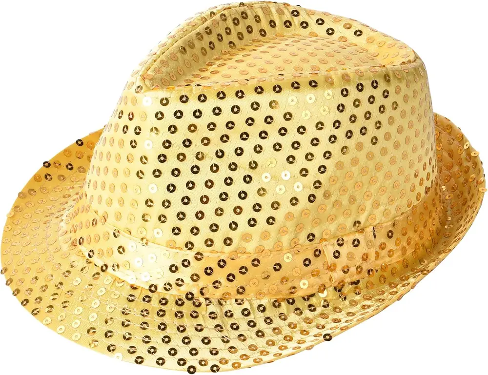 Disko Star Altın Gold Payetli Fötr Şapka Yetişkin Boy 2