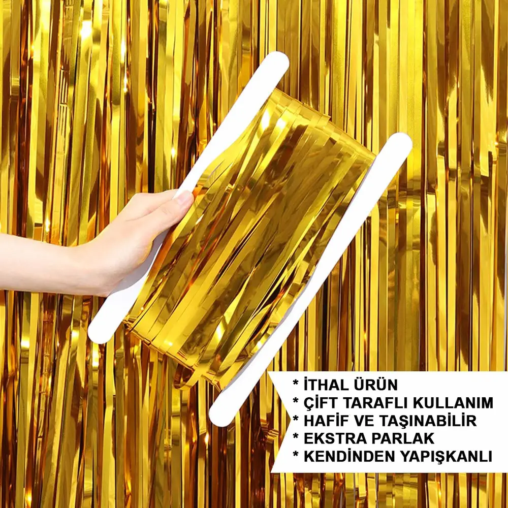 Altın Gold Renk Ekstra Metalize Parlak aklı Arka Fon Perde İthal A Kalite 1x2 Metre 5