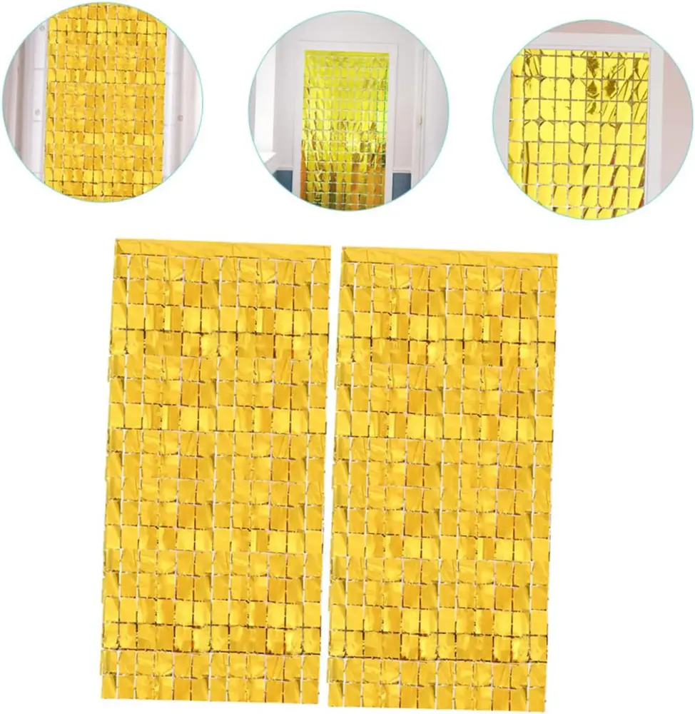 Ekstra Metalize Altın Renk Disko Dikdörtgen Kesim Kapı Perdesi Dekorasyon 1x2 Metre 3