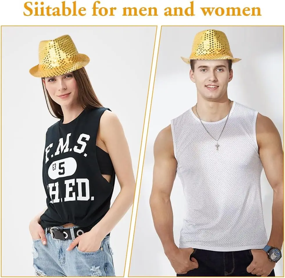 Disko Star Altın Gold Payetli Fötr Şapka Yetişkin Boy 3