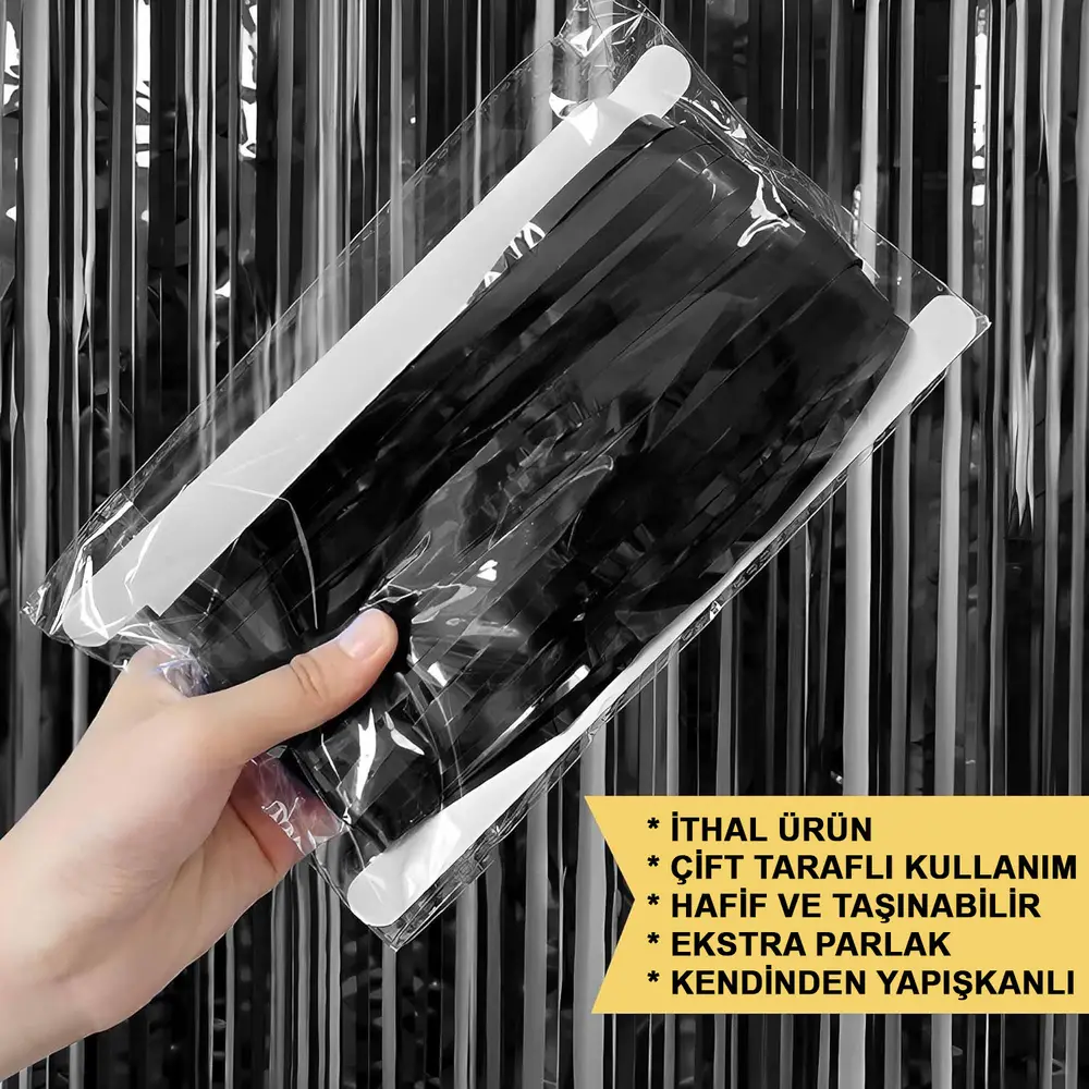 Siyah Renk Ekstra Metalize Parlak aklı Arka Fon Perde İthal A Kalite 1x2 Metre 5