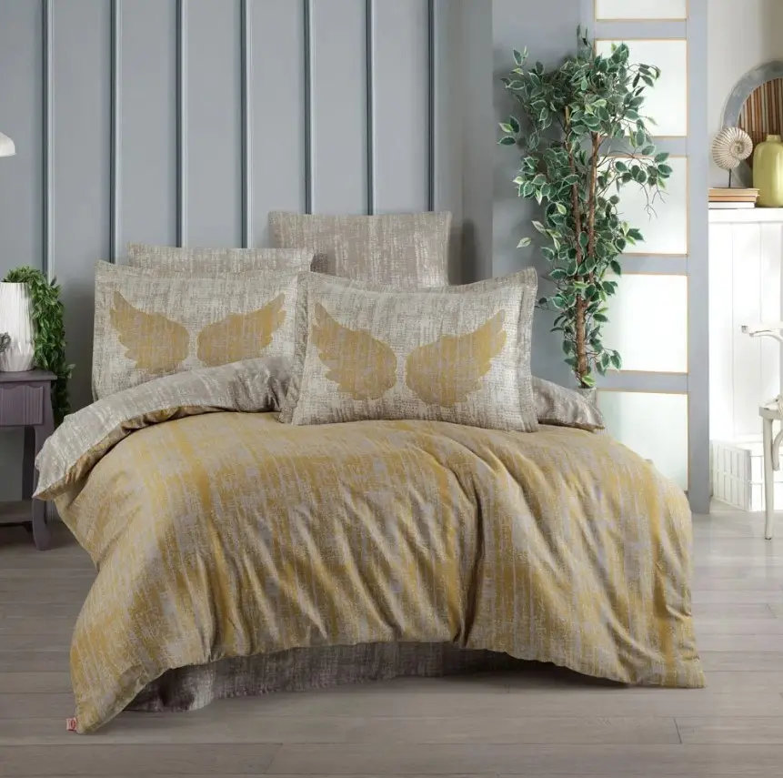Çift Kişilik Saten Nevresim Gris Gold 2