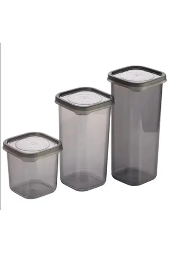 3 Adet 3 Boy Plastik Kanoz Saklama Kabı Kapaklı Kare Model