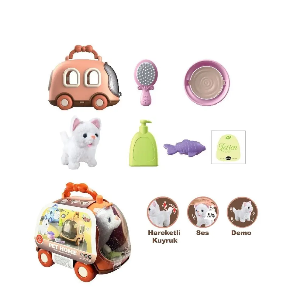 JND-6801 Taşıma Araba Çantalı Hareketli Pilli Kedi Set -Vardem Oyuncak 4