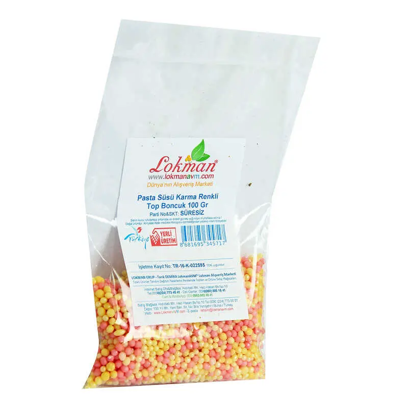 Pasta Süsü Boncuk Granül Şekeri Karışık Renk 100 Gr Paket 5