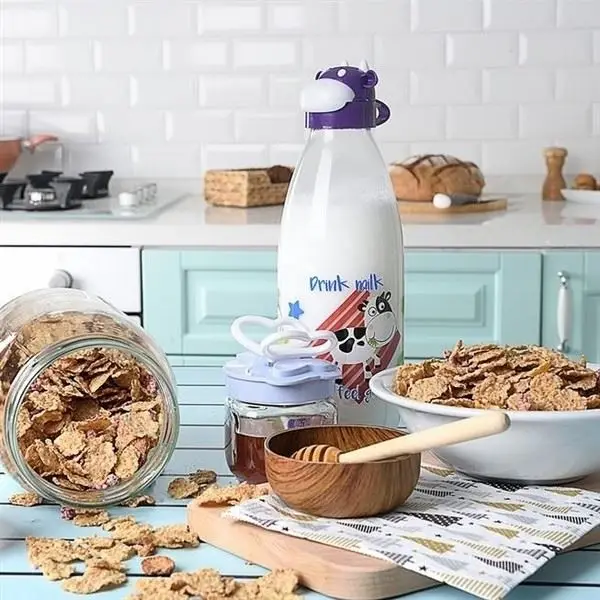 İnek Tasarımlı Sevimli Cam Suluk - Süt Şişesi 1000 ML 2