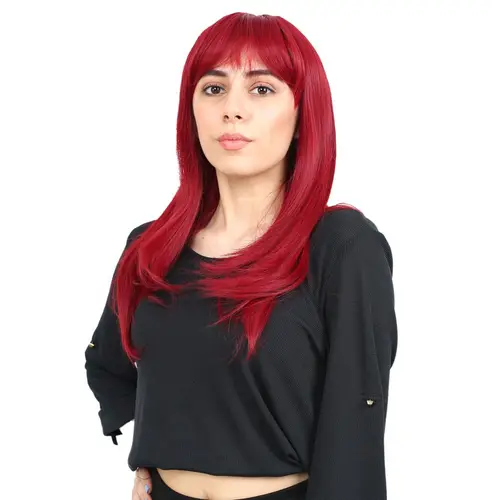 Düz Perçemli Orta Boy Fiber Sen Peruk / Kızıl
