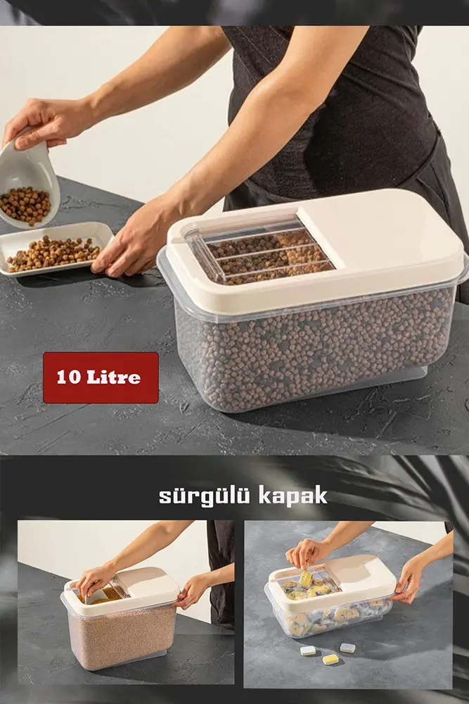 Sürü Kapaklı 10 LT Erzak Bakliyat Un Şeker Saklama Kabı 4
