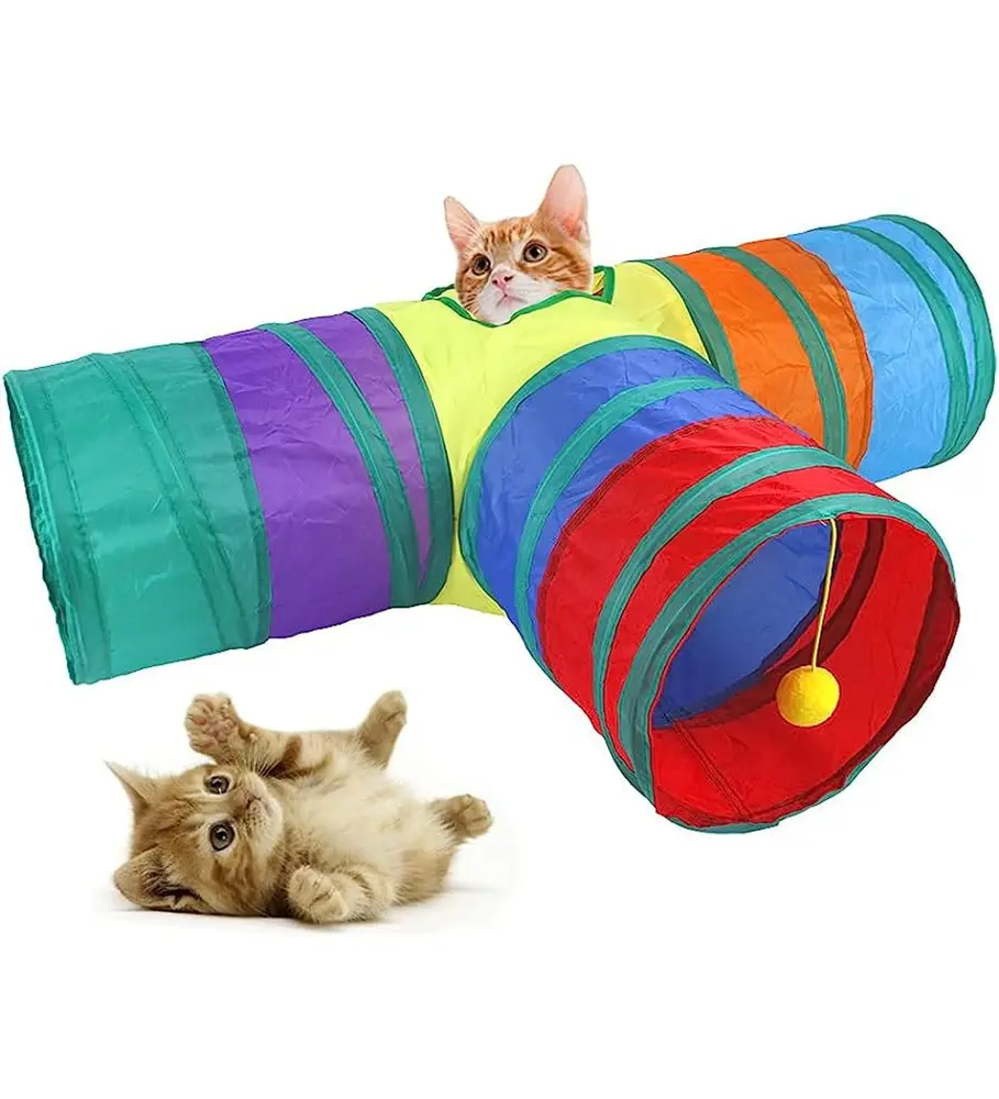 Gökkuşağı Desenli T Model Kedi Oyun Tüneli, Katlanabilir 50 x 75 cm 5