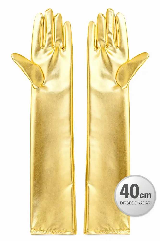 Altın Renk Dirsek Altı Lüks Saten Eldiven 40 cm 3