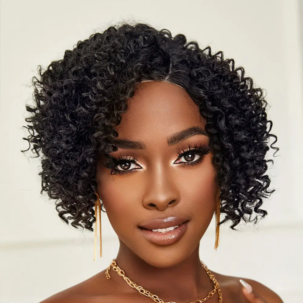 Siyah Kısa Afro Yan Tül Peruk 3