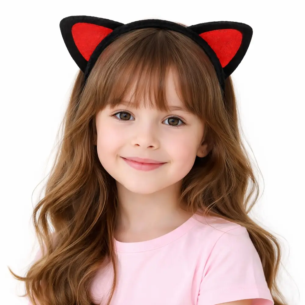 Peluş Kedi Kulak Taç Kırmızı Siyah – Çuk Parti & Kostüm Tacı 2