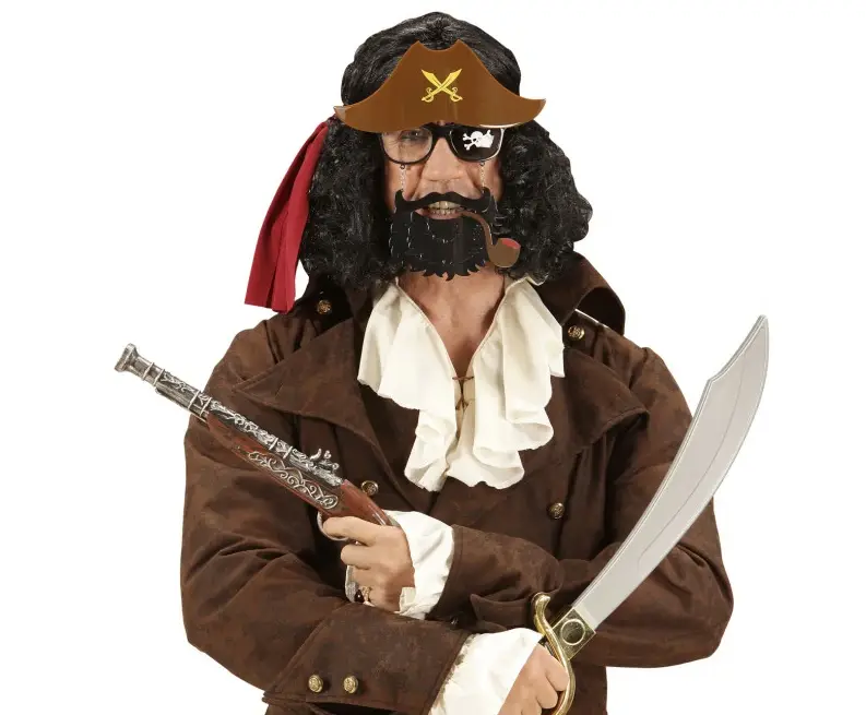 Kahve Renk Şapkalı Siyah Sakallı Pipolu Jack Sparrow Denizci Korsan Gözlüğü 24x25 cm 3
